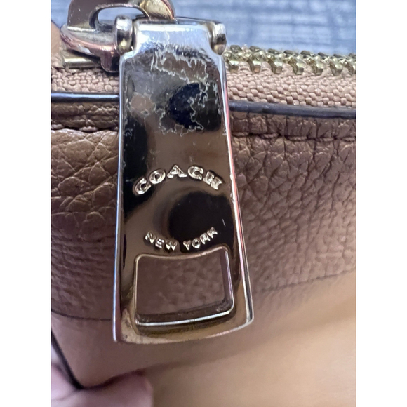 Coach Pebbled Leather Crossbody Shoulder Bag Camel Tan Chain Strap 12x12x4 - Picture 9 of 11